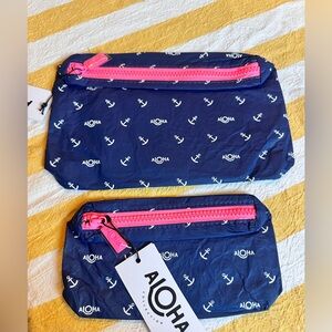 NWT ALOHA SET TRAVEL SIZE AND MINI POUCH NAVY AND PINK